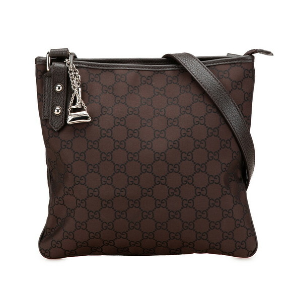 Gucci Black Brown Nylon Shoulder Leather Bag GG - Picture 1 of 8